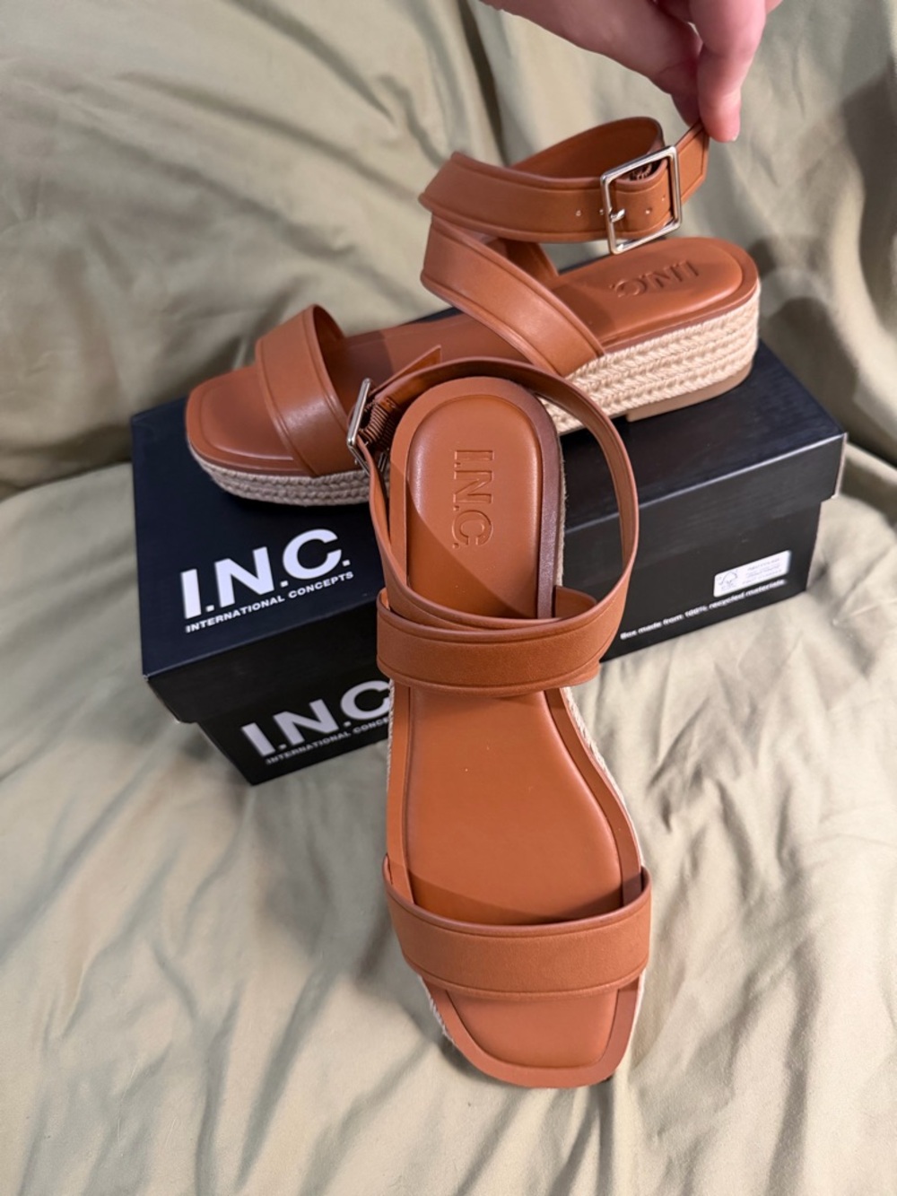 INC International Concepts Tan Espadrille Platform Sandals - Women's Brown Strap